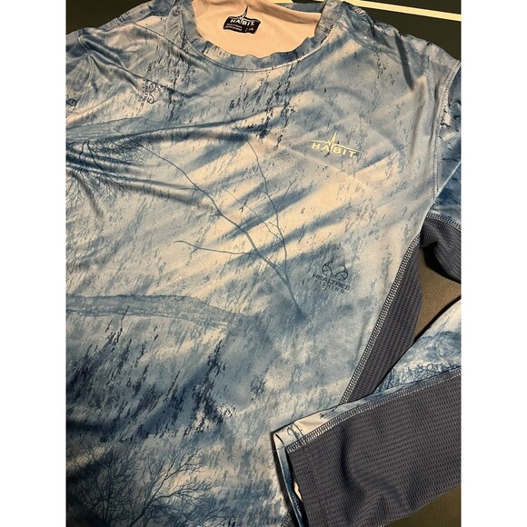 Habit RealTree Long Sleeve Performance Fishing Shirt LARGE UV Blue White Hunting - Picture 2 of 9